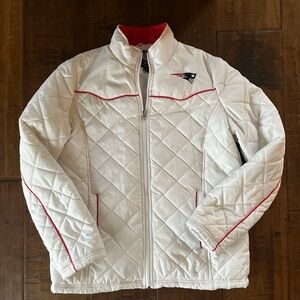 New England Patriots NFL Women's White Quilted Jacket with Red Trim